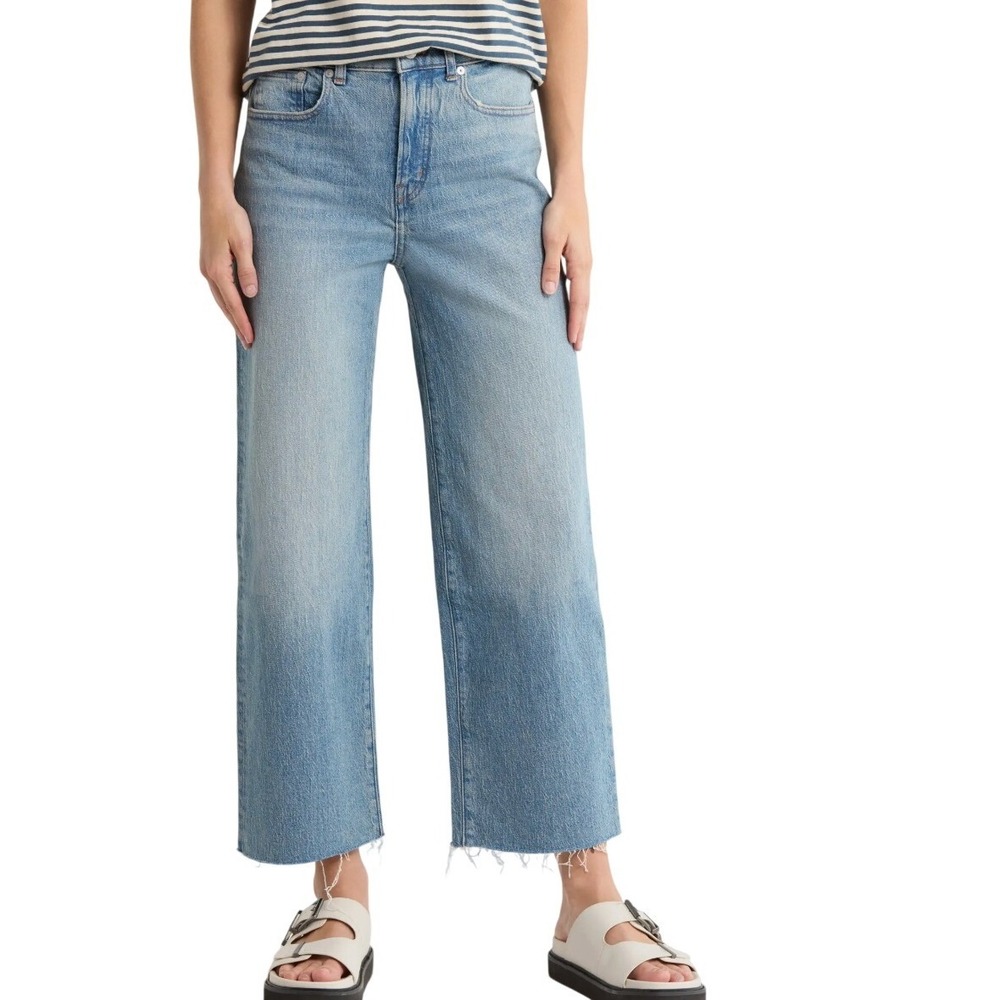 Madewell Perfect Vintage Wide Leg Crop Jeans Light Wash Raw Hem Size 27 Casual